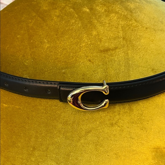 Black Leather Belt with Gold Buckle - Picture 5 of 7